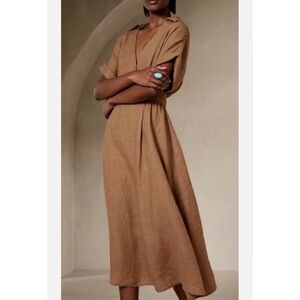 Banana Republic Sedona Midi Dress Tan MSRP $190 Medium 100% Linen